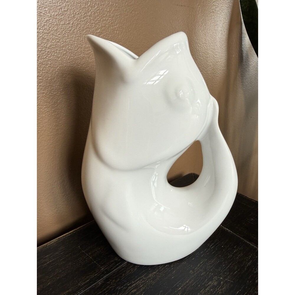 Gurgle Pot  Fish Pitcher Vase White 9.5” Nautical Koi Beach GurglePot 2006